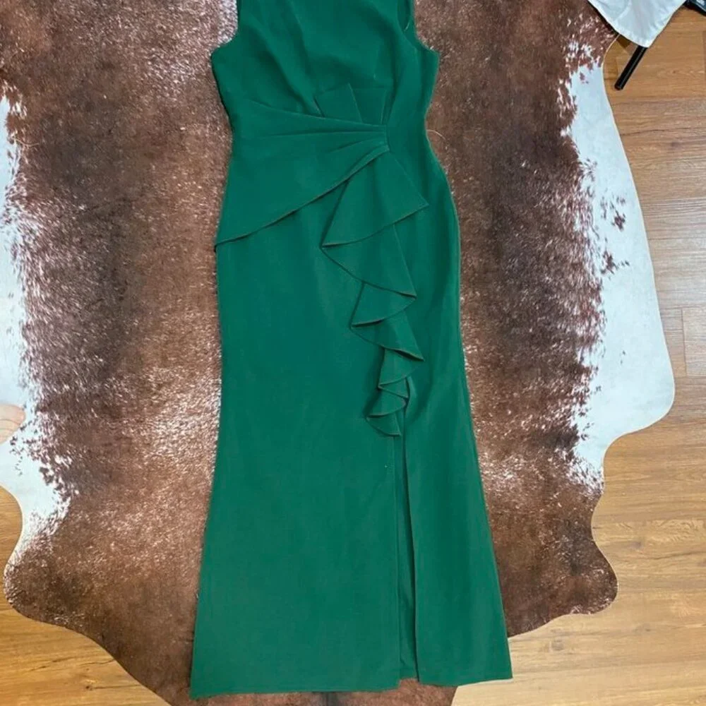 Eliza J Sleeveless Ruffle Front Floor Length Gown Hunter Green 12 - Picture 6 of 16